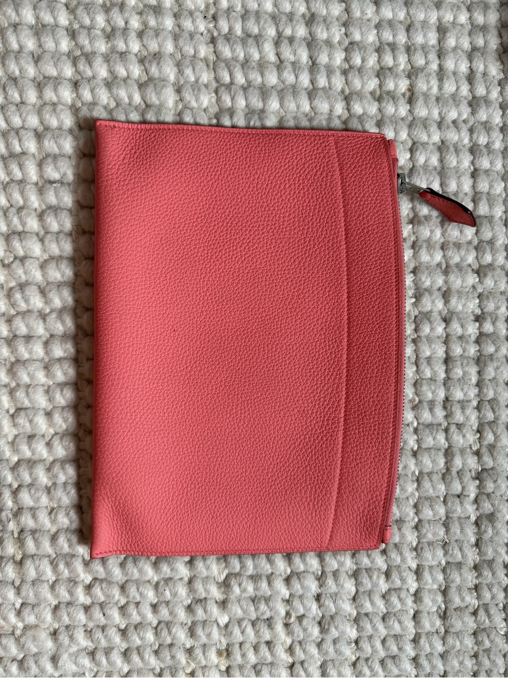 Hermes Coral Pink Pebbled Leather Zip Pouch